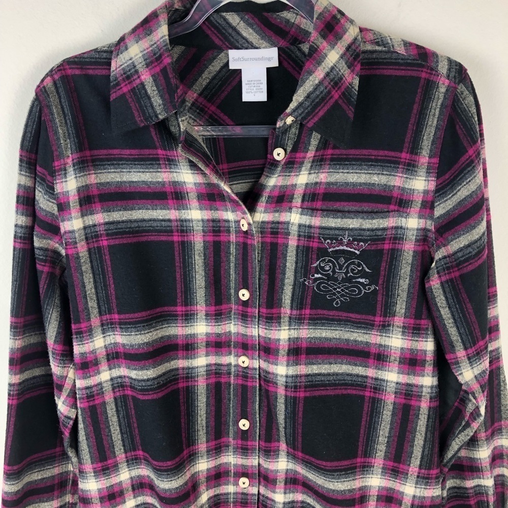 Soft Surroundings- Elbow Patch soft and thick plaid flannel size: S - Picture 2 of 9